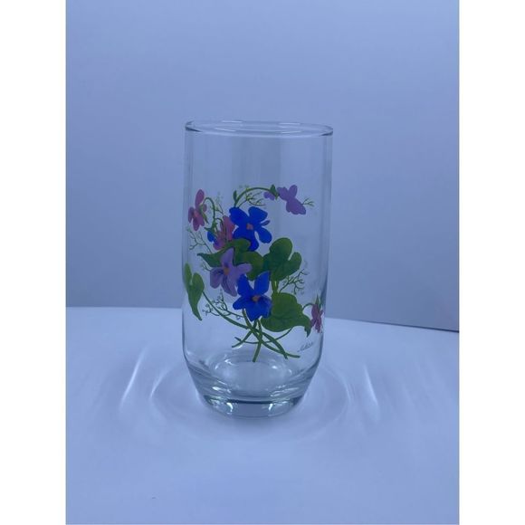 6 set of Floral Arcoroc France Glass Tumbler Signed by artist JWALSH - Picture 3 of 4